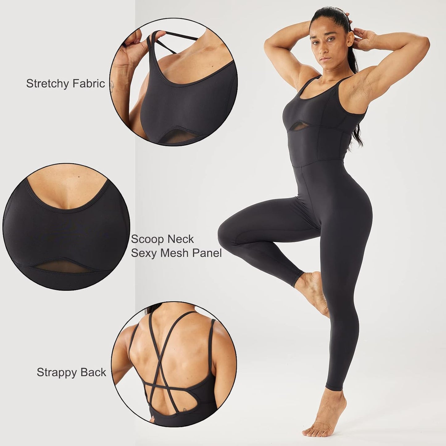 Women'S One Piece Jumpsuit for Workout Yoga Dance Strappy Athletic Bodysuit Open Back Rompers